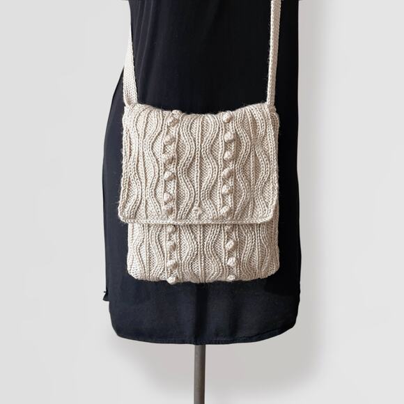 Cableknit Boho Crossbody Bag Cream Beige Crochet Minimalist Festival Knit - Picture 2 of 8